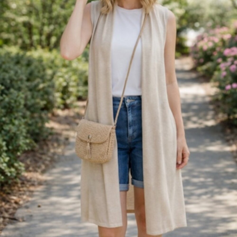 🤍✨NWT Joseph A Women's Khaki color Sleeveless boho Cardigan – Size Small ✨🤍